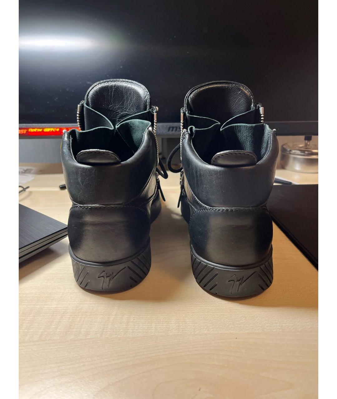 GIUSEPPE ZANOTTI DESIGN Черные кожаные высокие кроссовки / кеды, фото 4