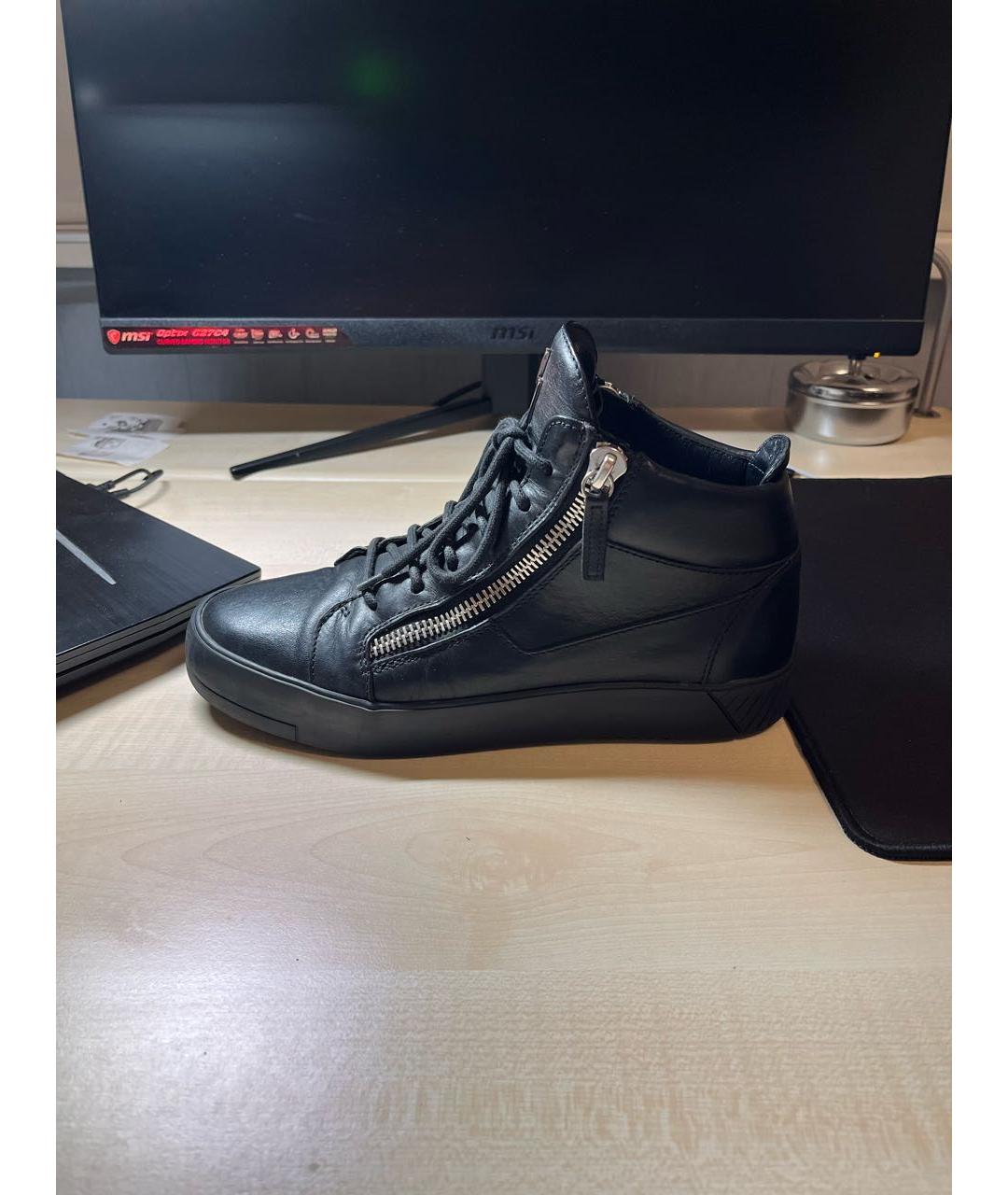 GIUSEPPE ZANOTTI DESIGN Черные кожаные высокие кроссовки / кеды, фото 6