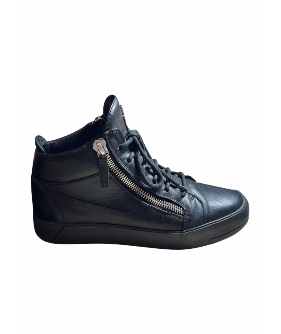 GIUSEPPE ZANOTTI DESIGN Черные кожаные высокие кроссовки / кеды, фото 1