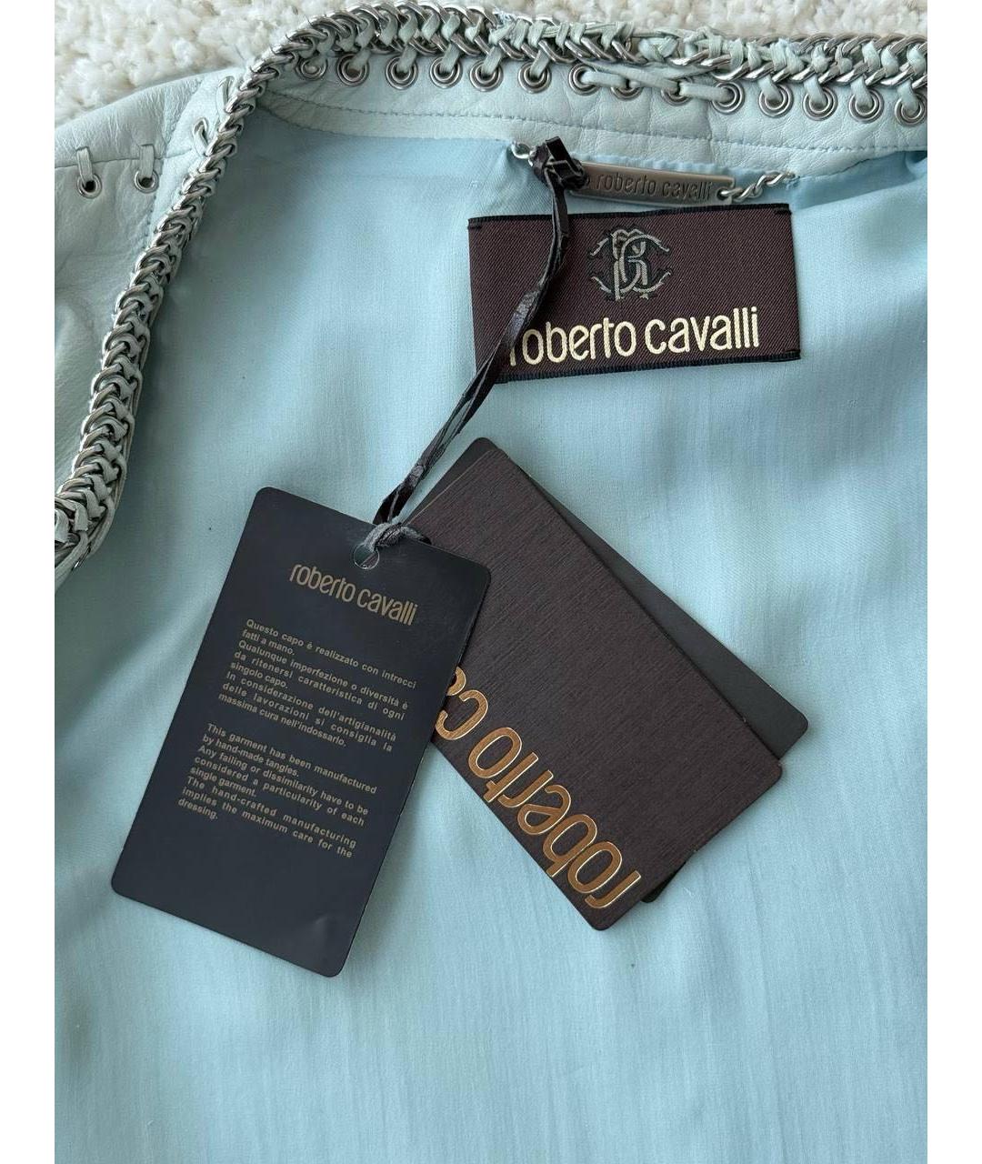 ROBERTO CAVALLI Бирюзовая кожаная куртка, фото 3