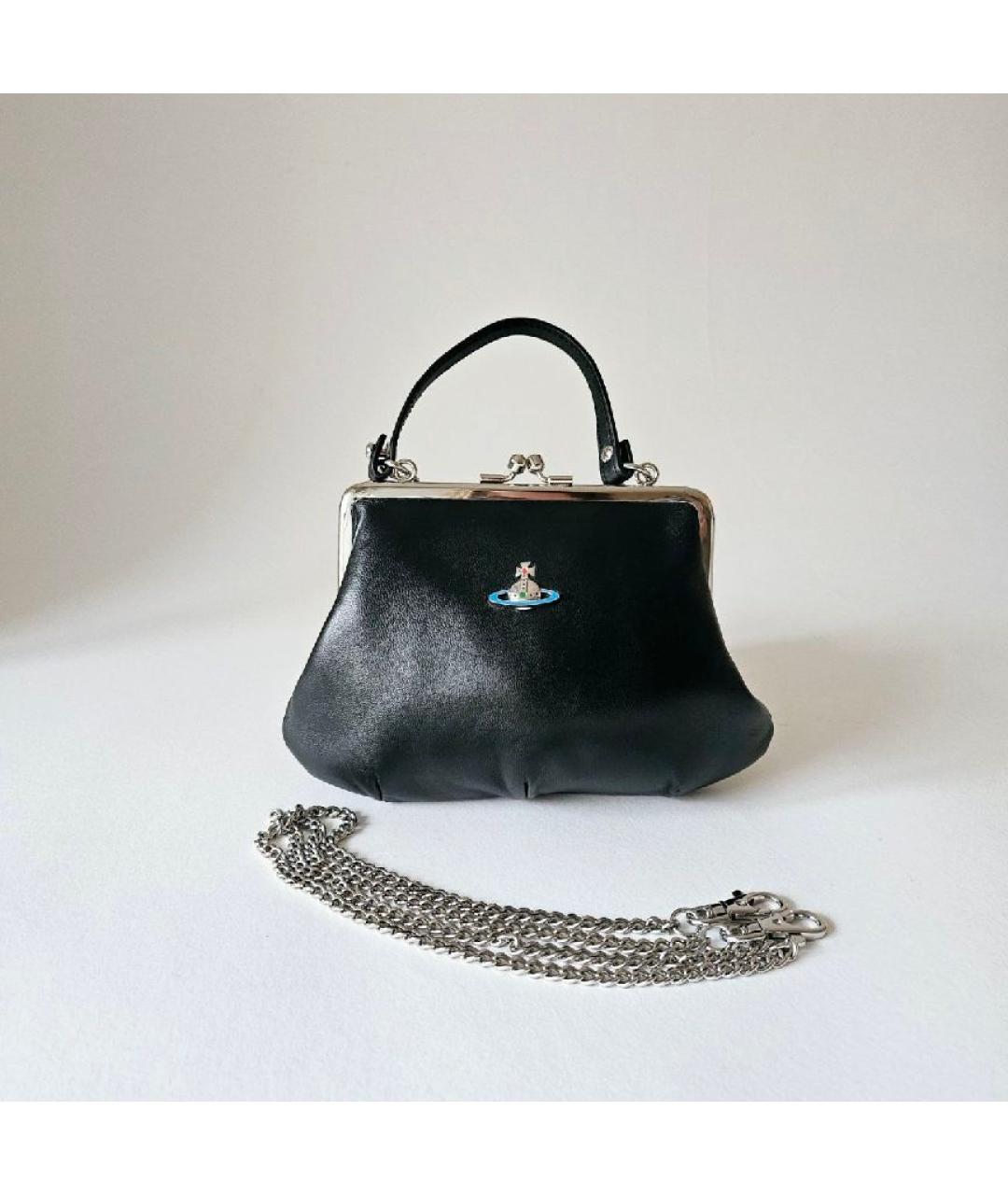 VIVIENNE WESTWOOD Черная кожаная сумка с короткими ручками, фото 7