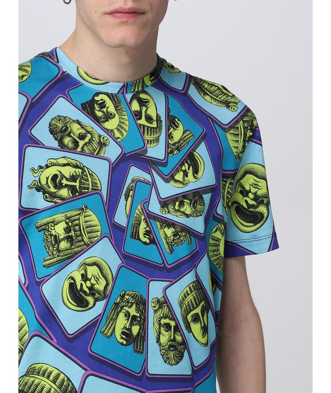 VERSACE Голубая хлопковая футболка, фото 6