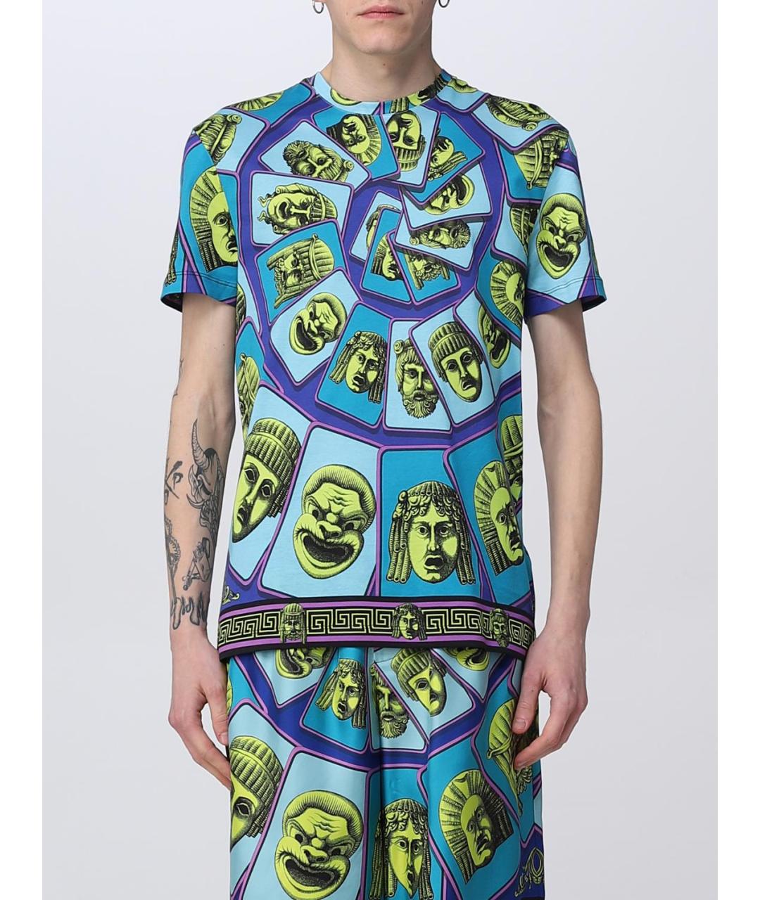 VERSACE Голубая хлопковая футболка, фото 2