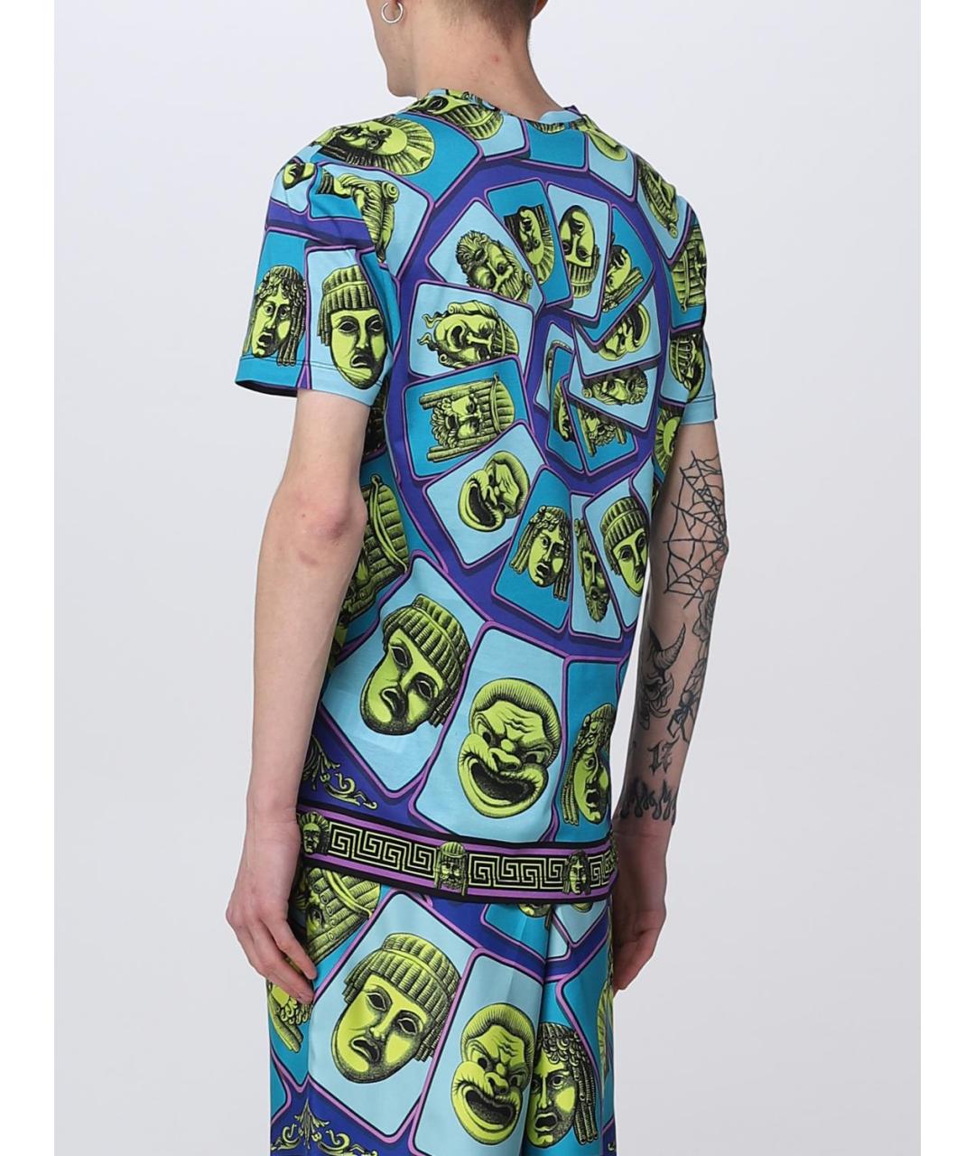 VERSACE Голубая хлопковая футболка, фото 4