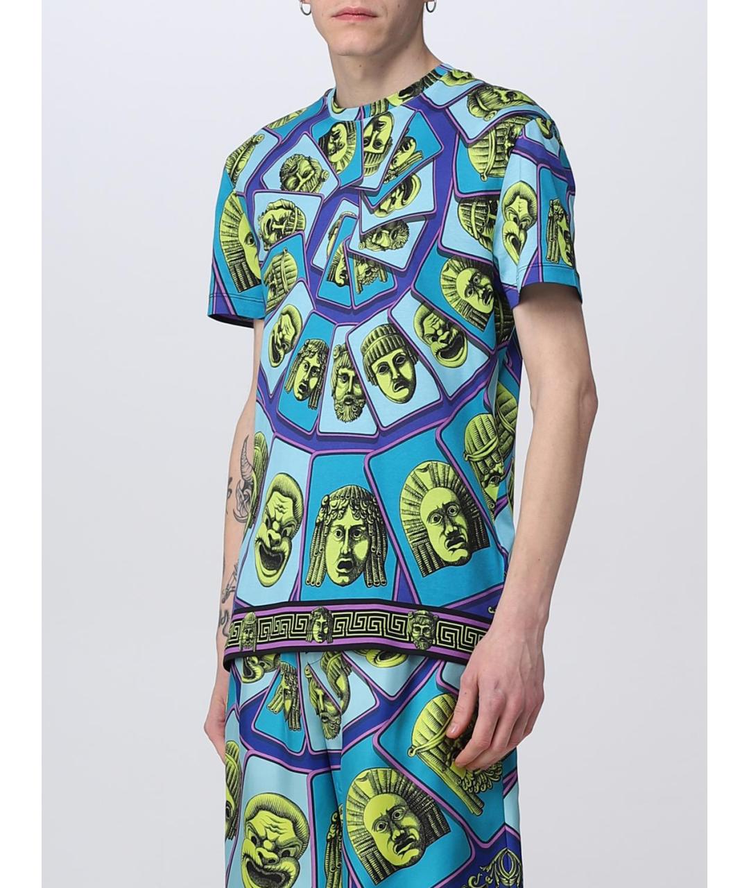 VERSACE Голубая хлопковая футболка, фото 5