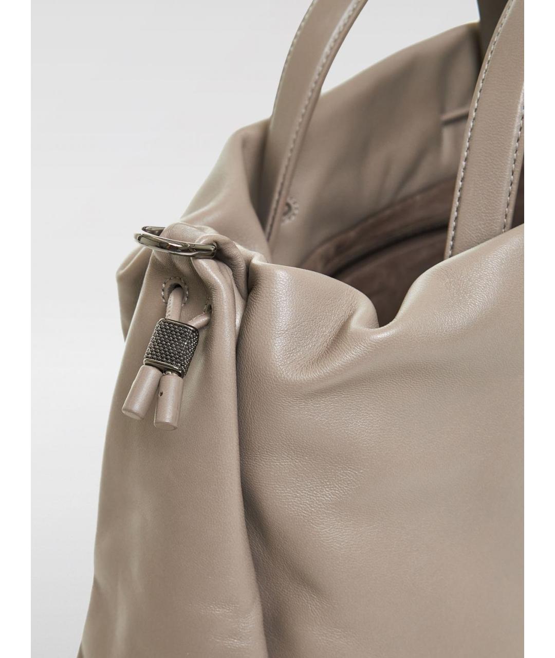 BRUNELLO CUCINELLI Бежевая кожаная сумка тоут, фото 3