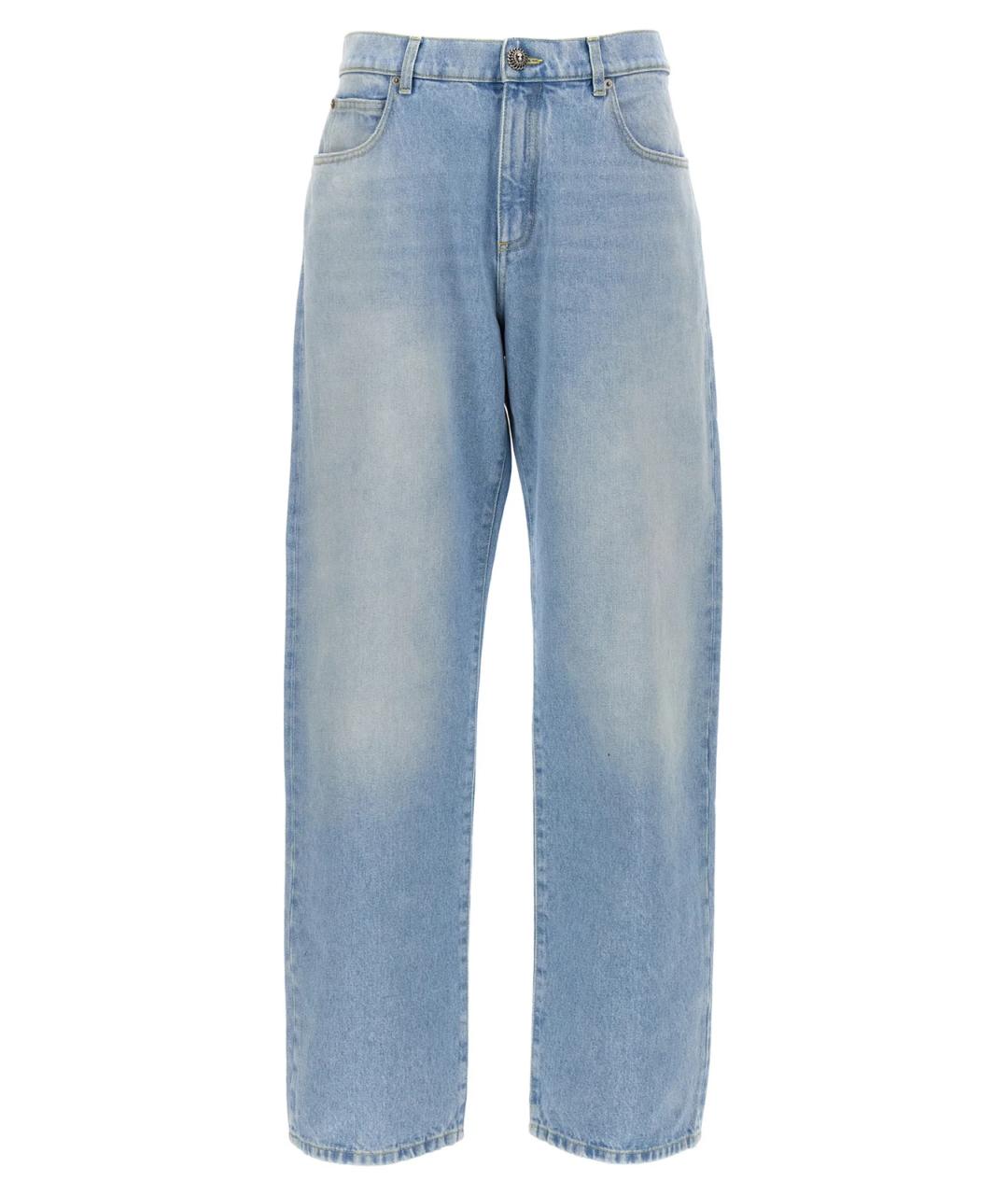 BALMAIN Голубые хлопковые прямые джинсы, фото 1