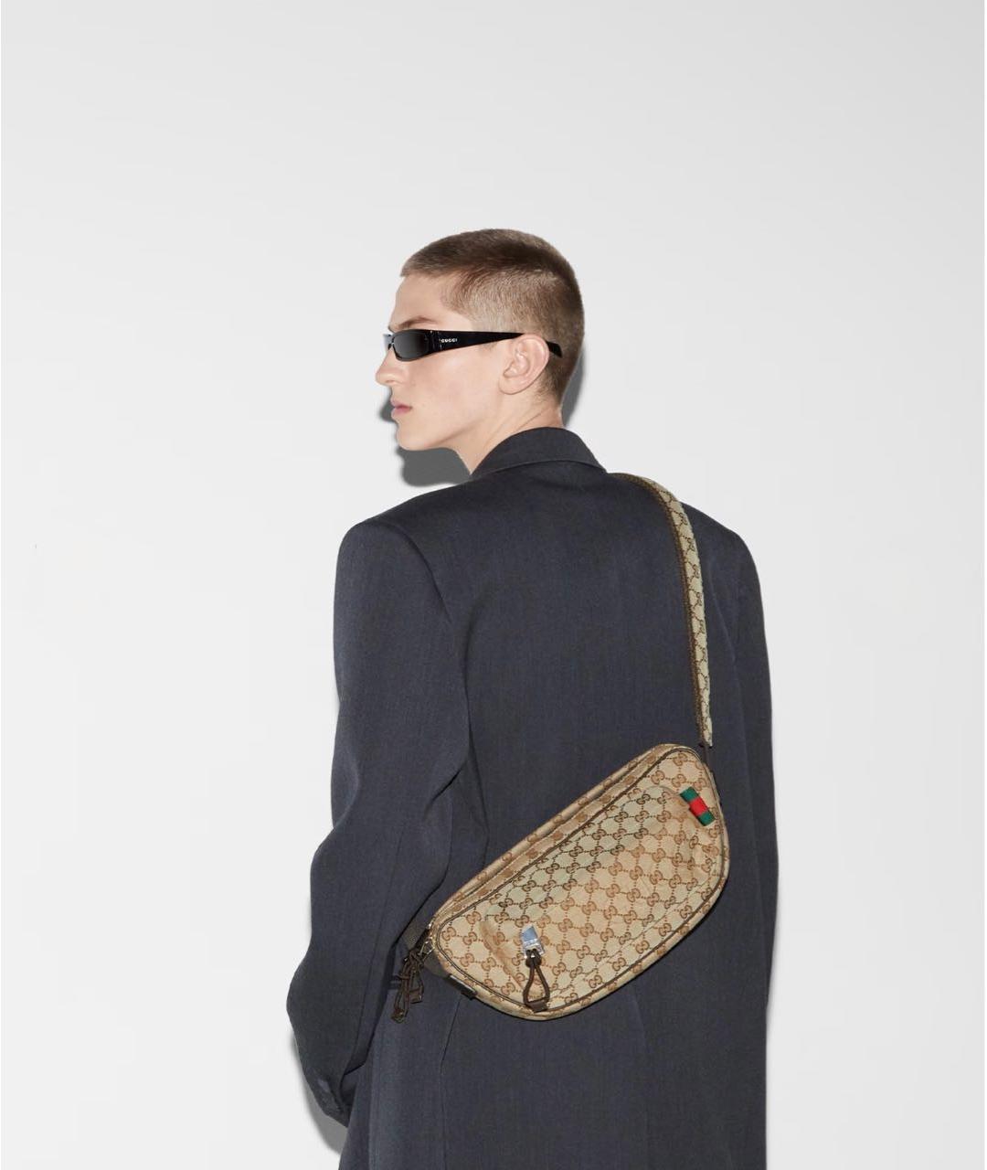 GUCCI Коричневая тканевая поясная сумка, фото 4