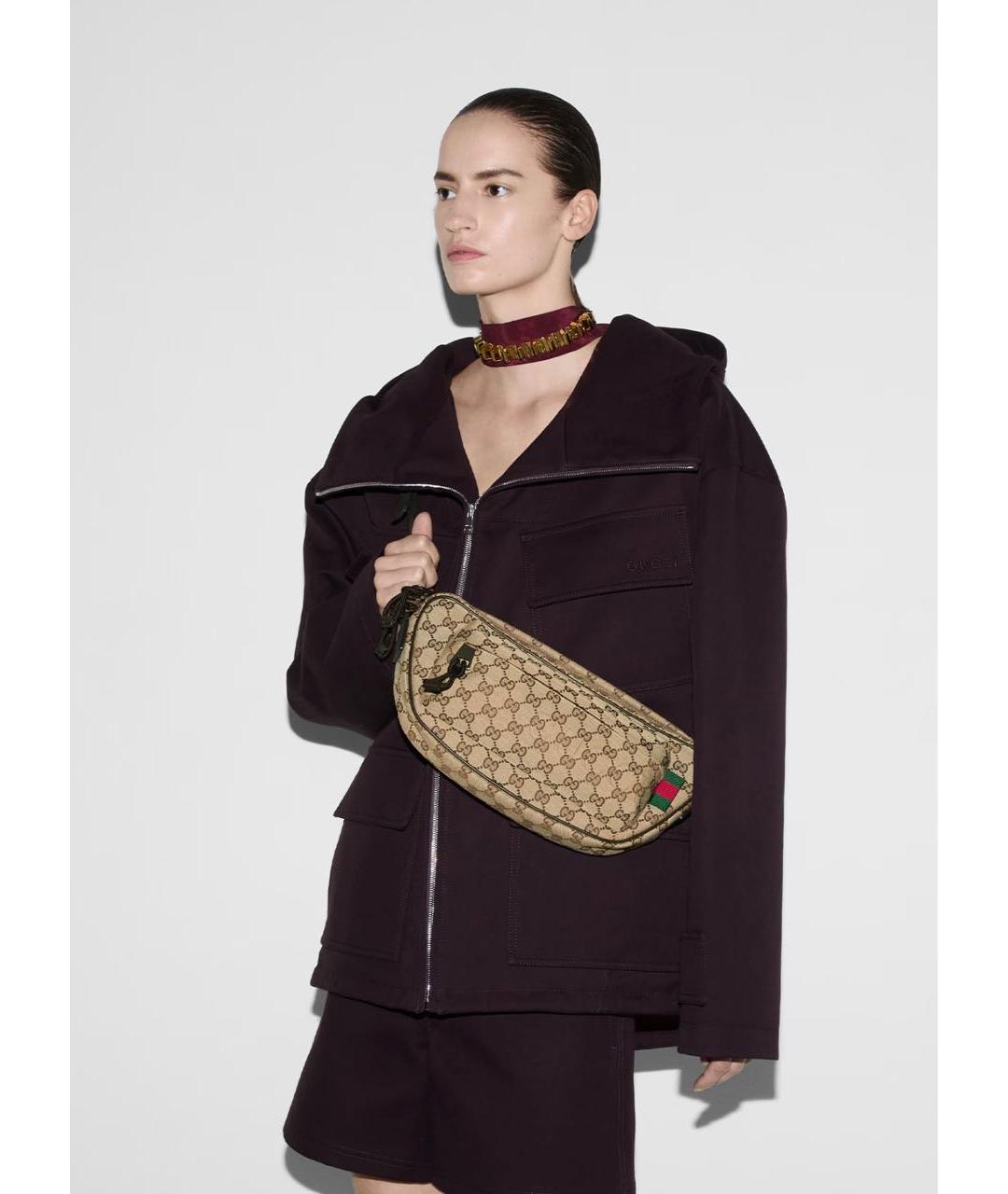 GUCCI Коричневая тканевая поясная сумка, фото 3