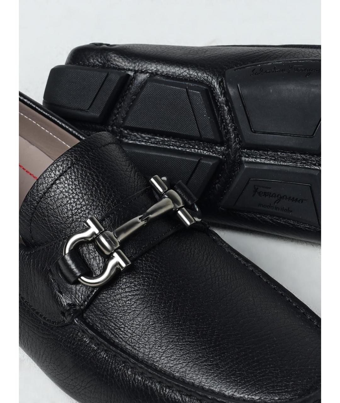 FERRAGAMO Черные кожаные мокасины, фото 4