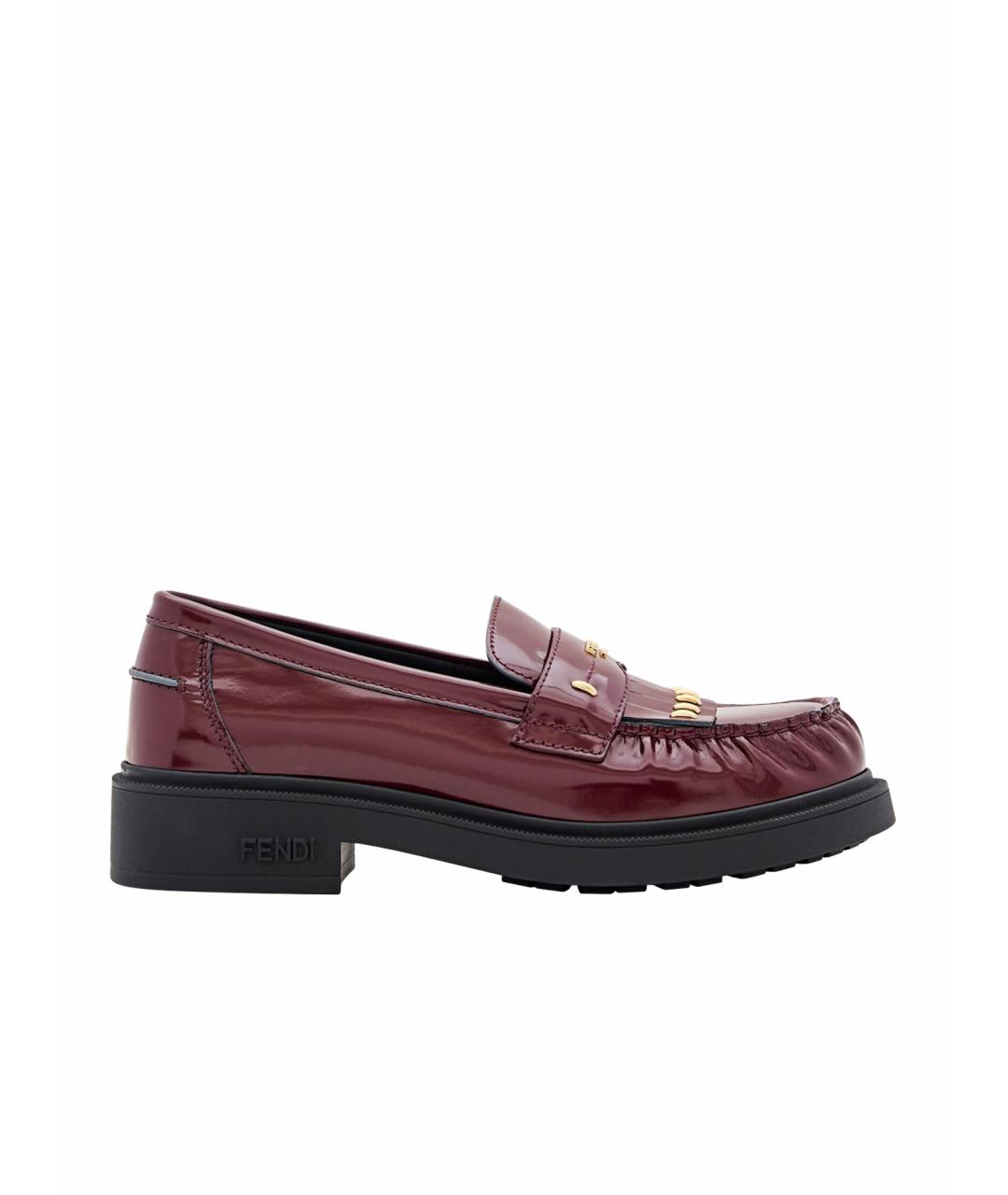 FENDI Бордовые кожаные лоферы, фото 1