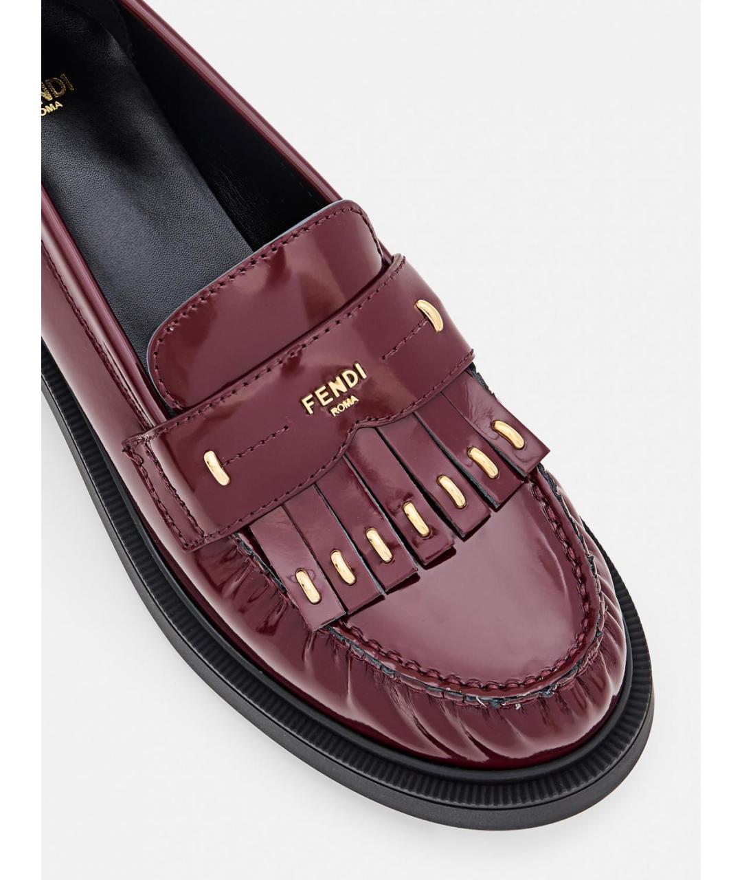 FENDI Бордовые кожаные лоферы, фото 4