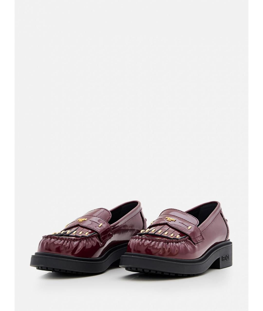 FENDI Бордовые кожаные лоферы, фото 2