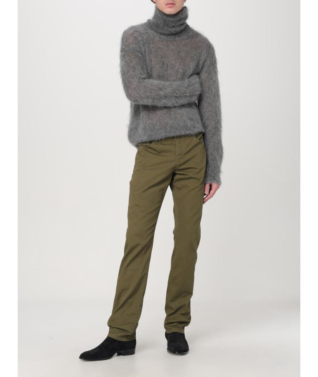 SAINT LAURENT Хаки хлопковые повседневные брюки, фото 3