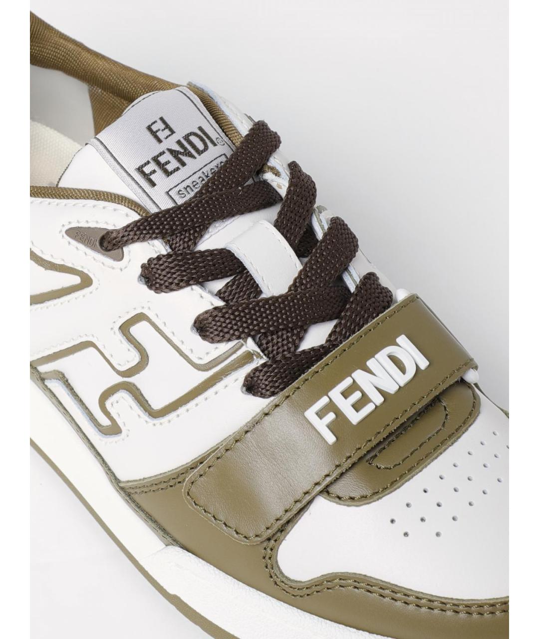 FENDI Хаки кожаные кеды, фото 4