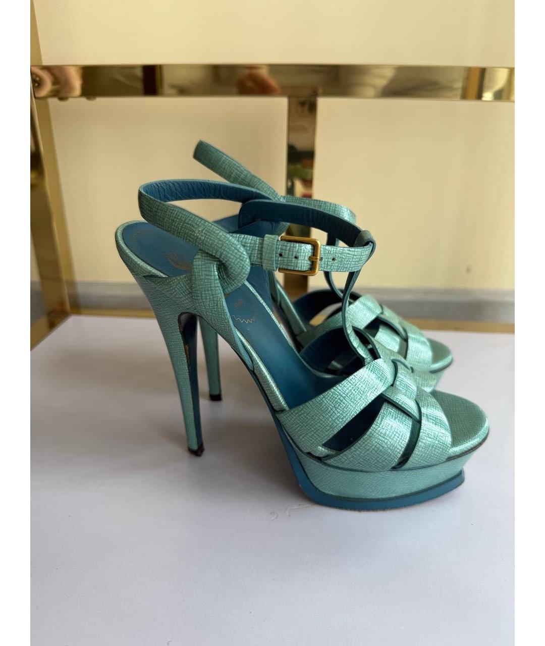 SAINT LAURENT Бирюзовые босоножки, фото 7