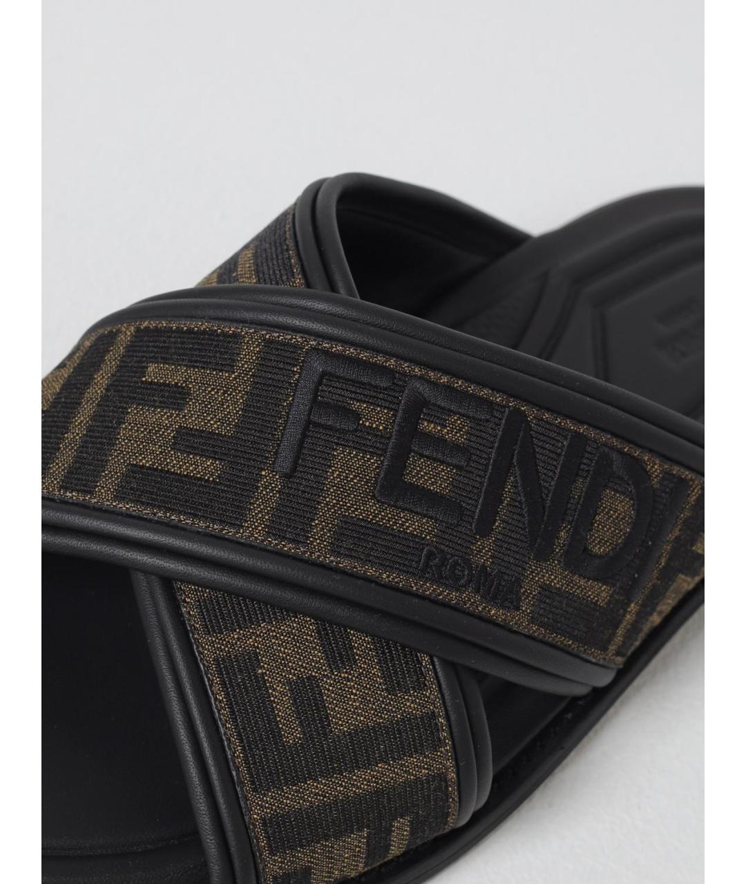FENDI Коричневые текстильные шлепанцы, фото 4