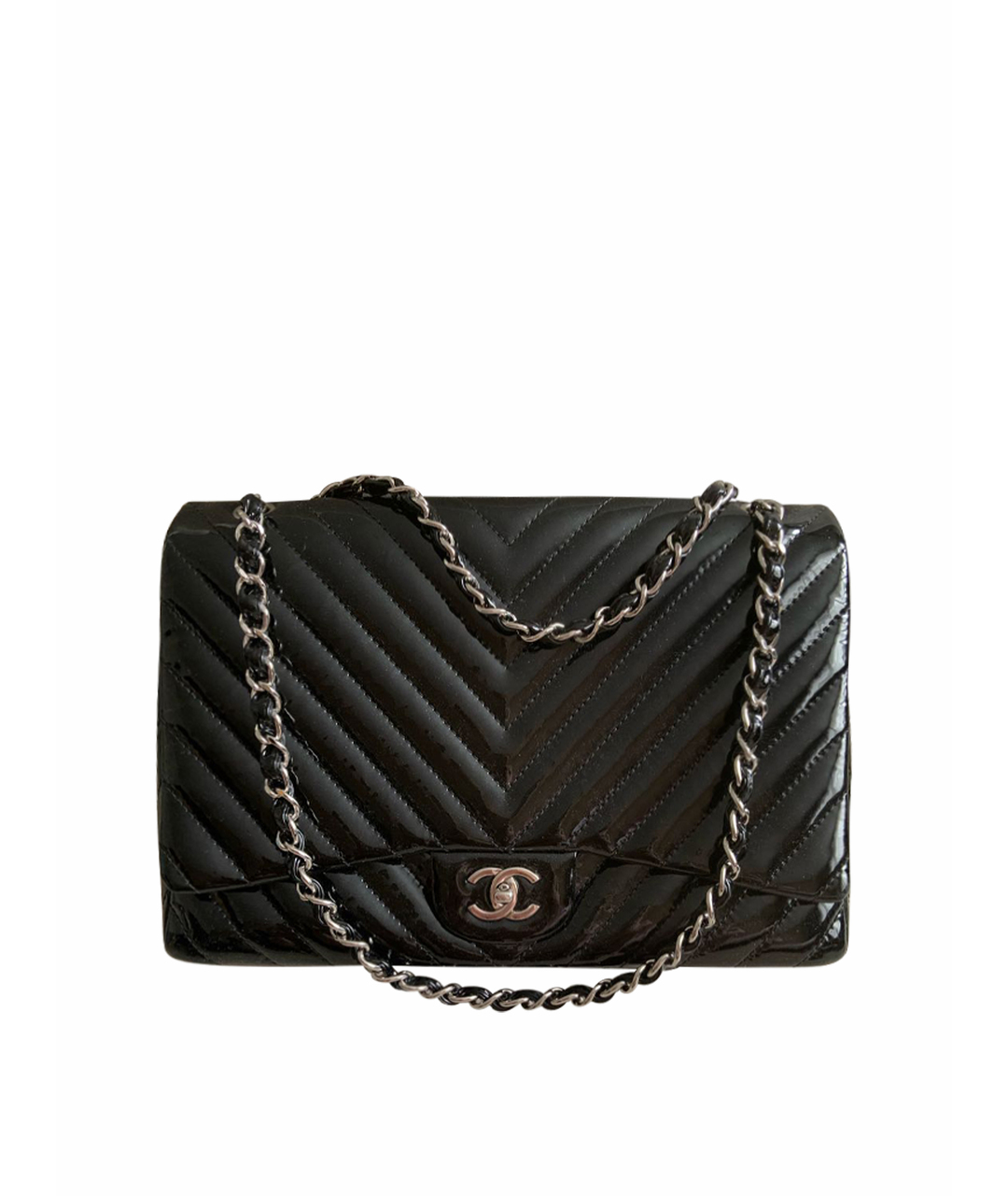 CHANEL Черная сумка через плечо из лакированной кожи, фото 1