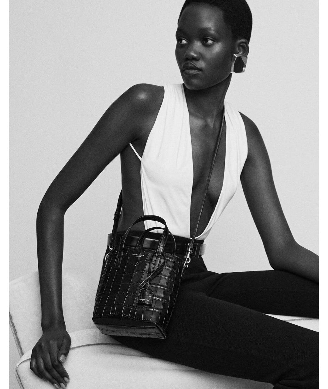 SAINT LAURENT Черная кожаная сумка с короткими ручками, фото 6