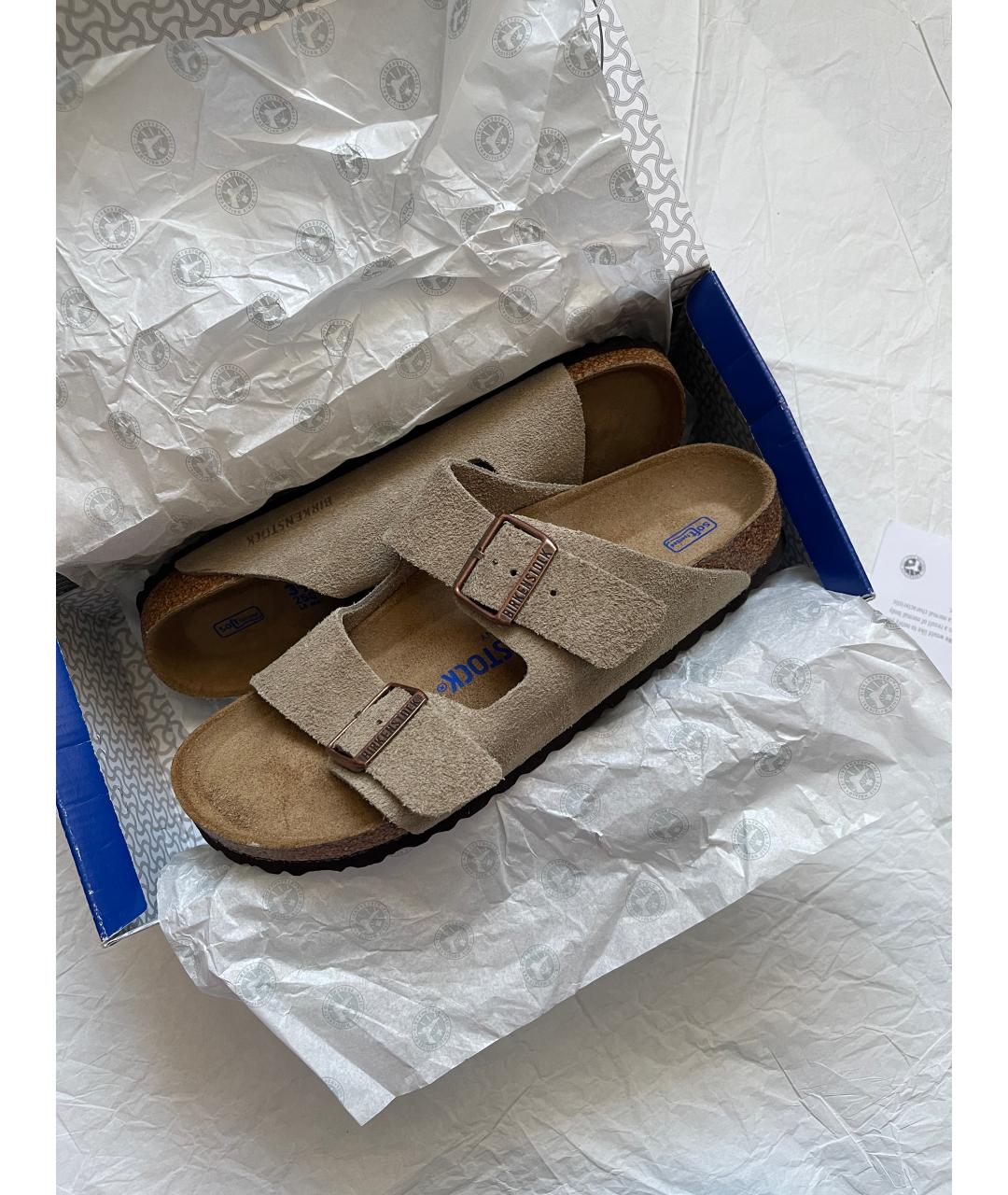 BIRKENSTOCK Бежевые замшевые сандалии, фото 4