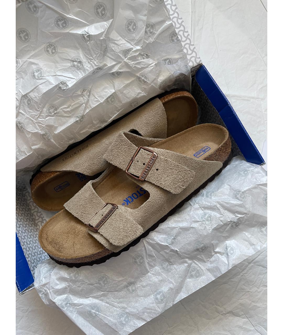 BIRKENSTOCK Бежевые замшевые сандалии, фото 5