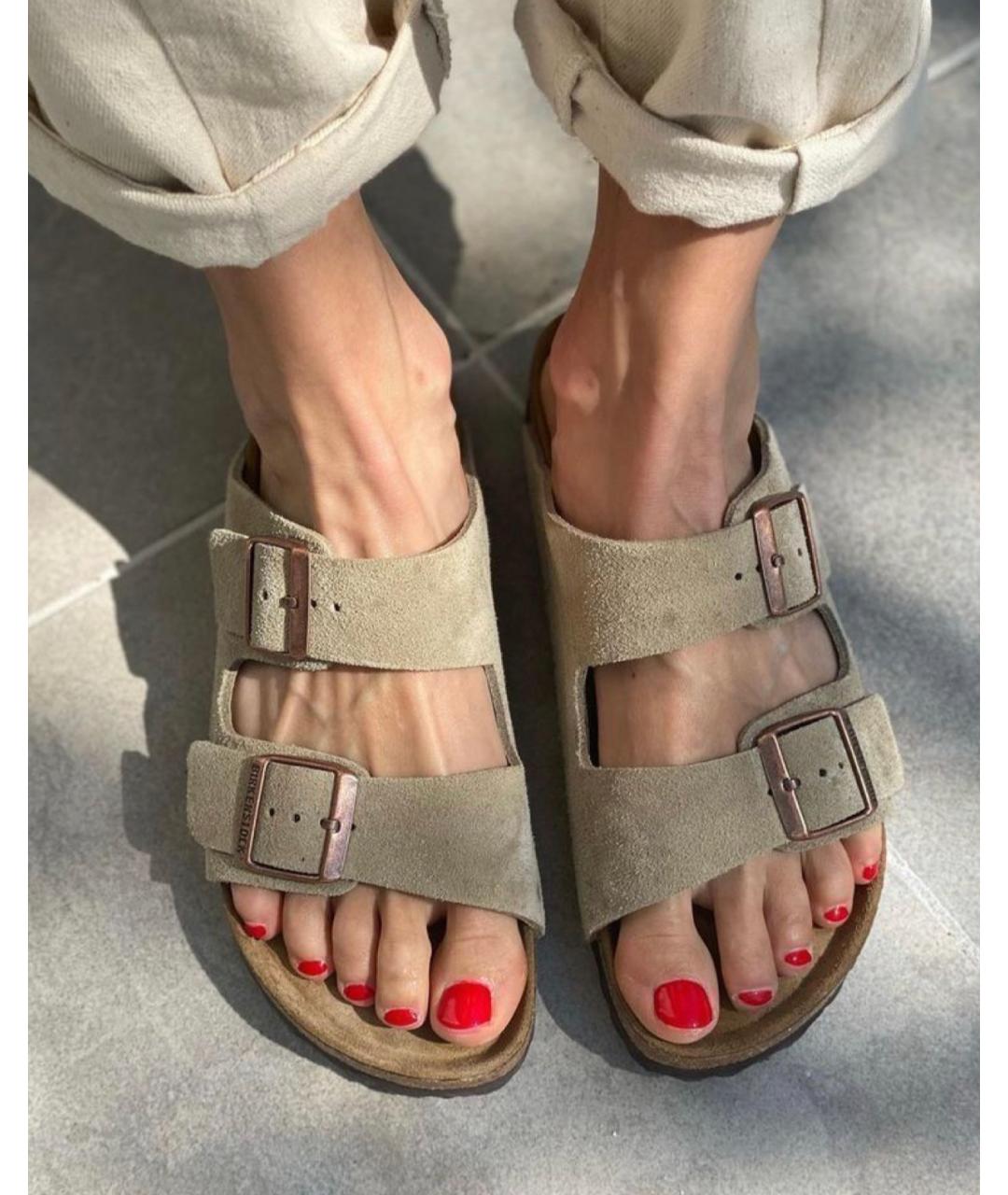 BIRKENSTOCK Бежевые замшевые сандалии, фото 3