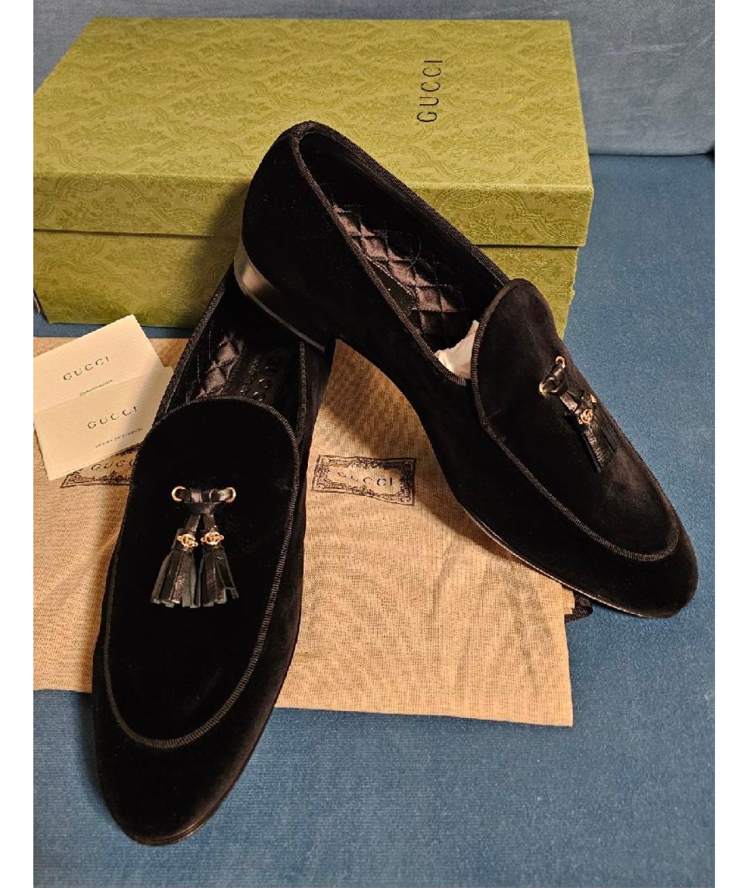 GUCCI Черные бархатные лоферы, фото 4