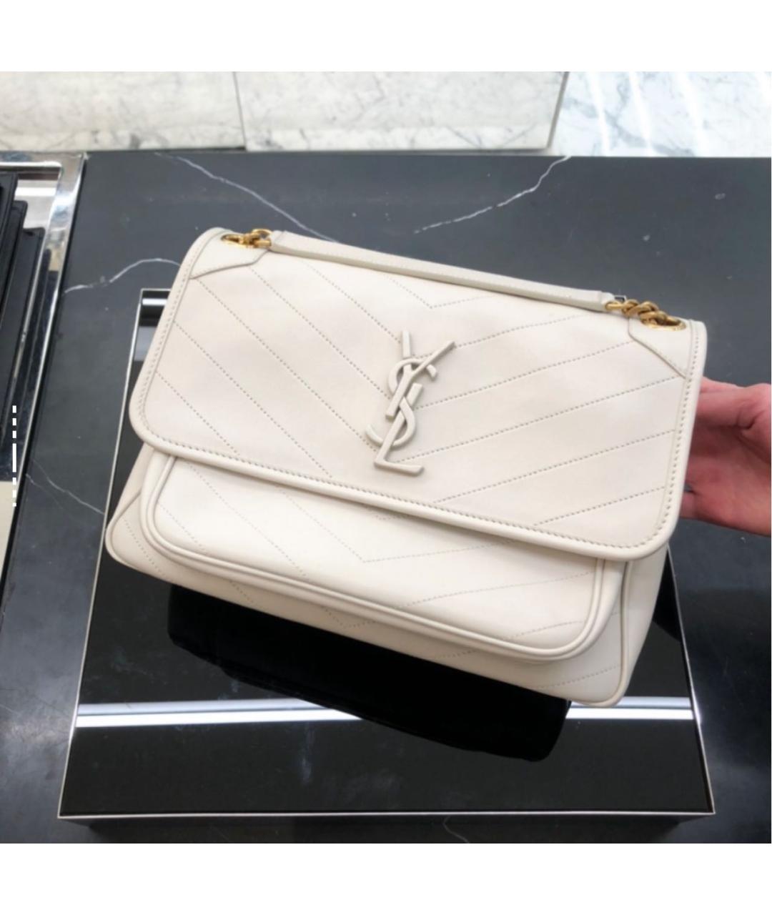 SAINT LAURENT Бежевая кожаная сумка через плечо, фото 6