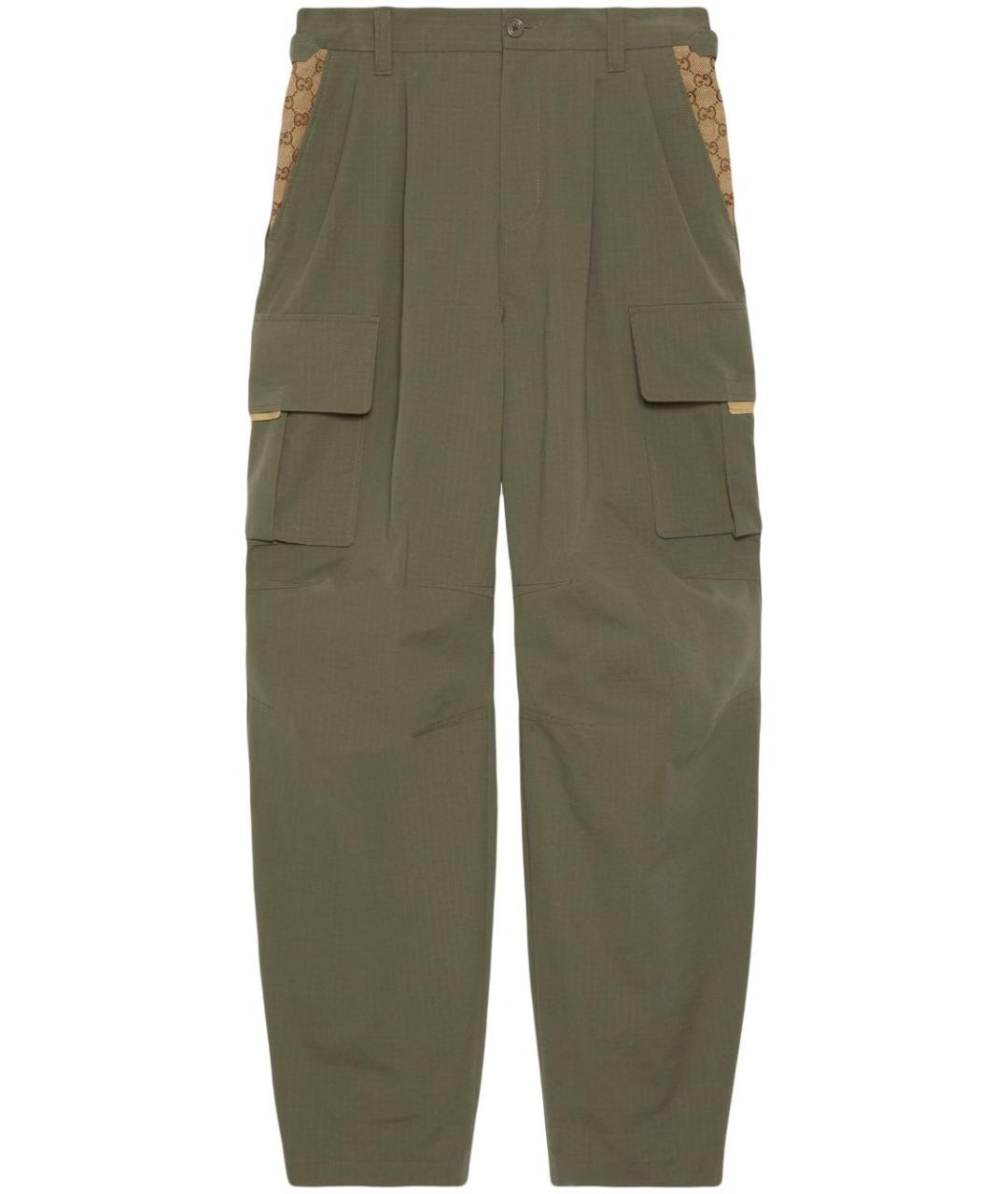GUCCI Зеленые хлопковые повседневные брюки, фото 1