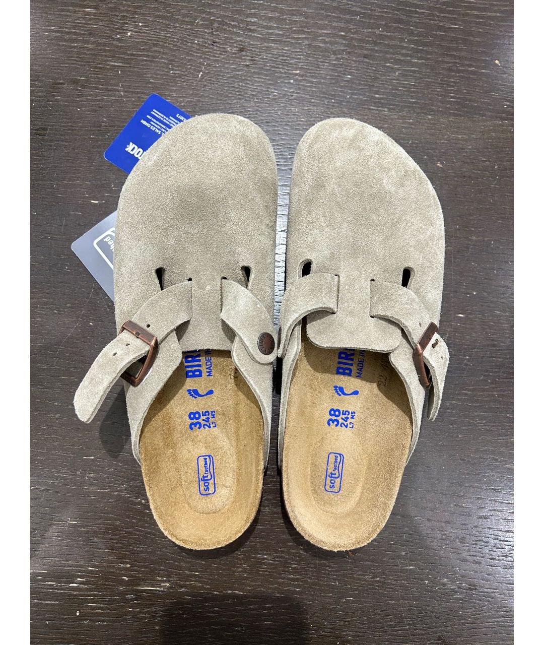 BIRKENSTOCK Бежевые замшевые сабо, фото 4