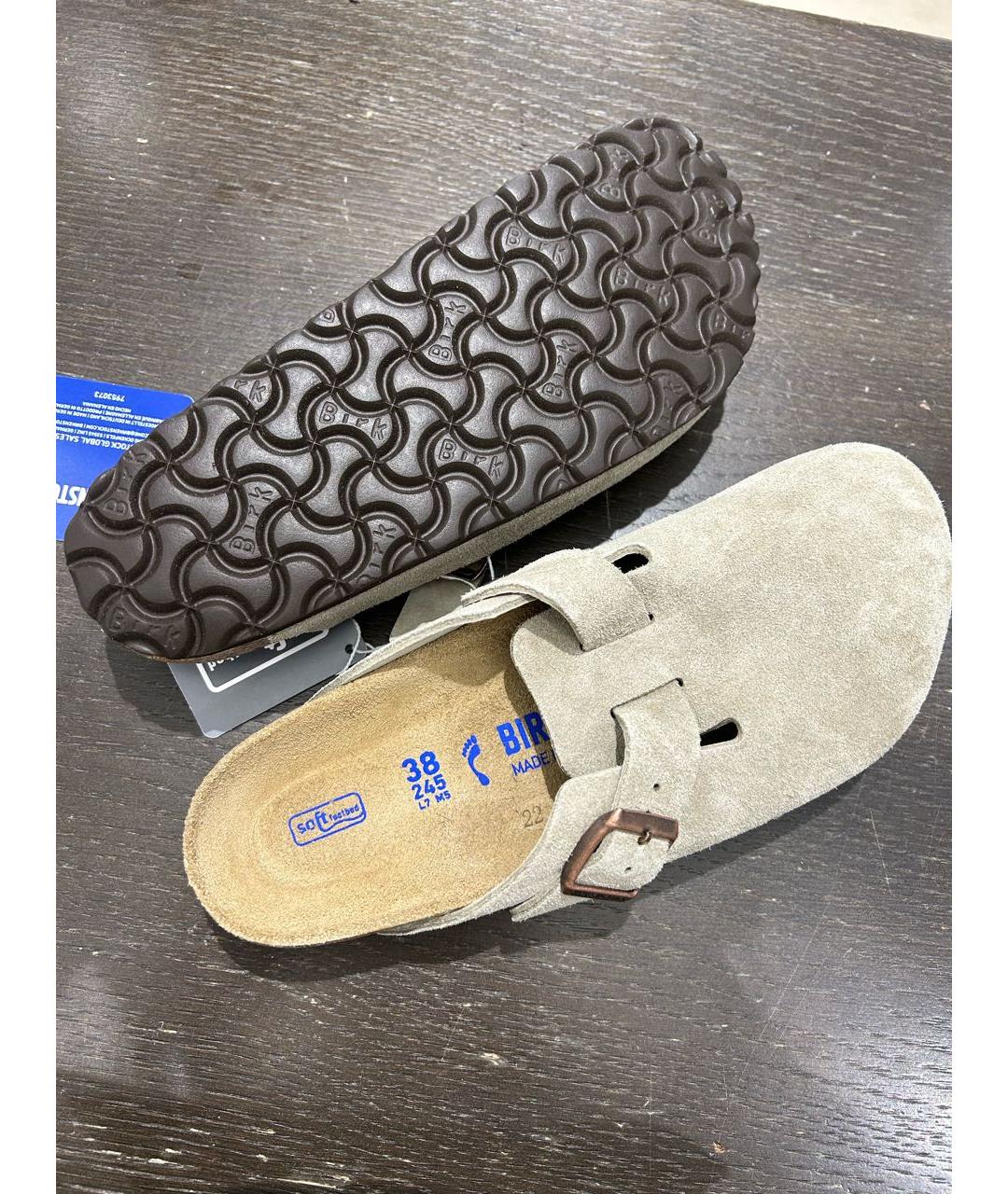 BIRKENSTOCK Бежевые замшевые сабо, фото 5