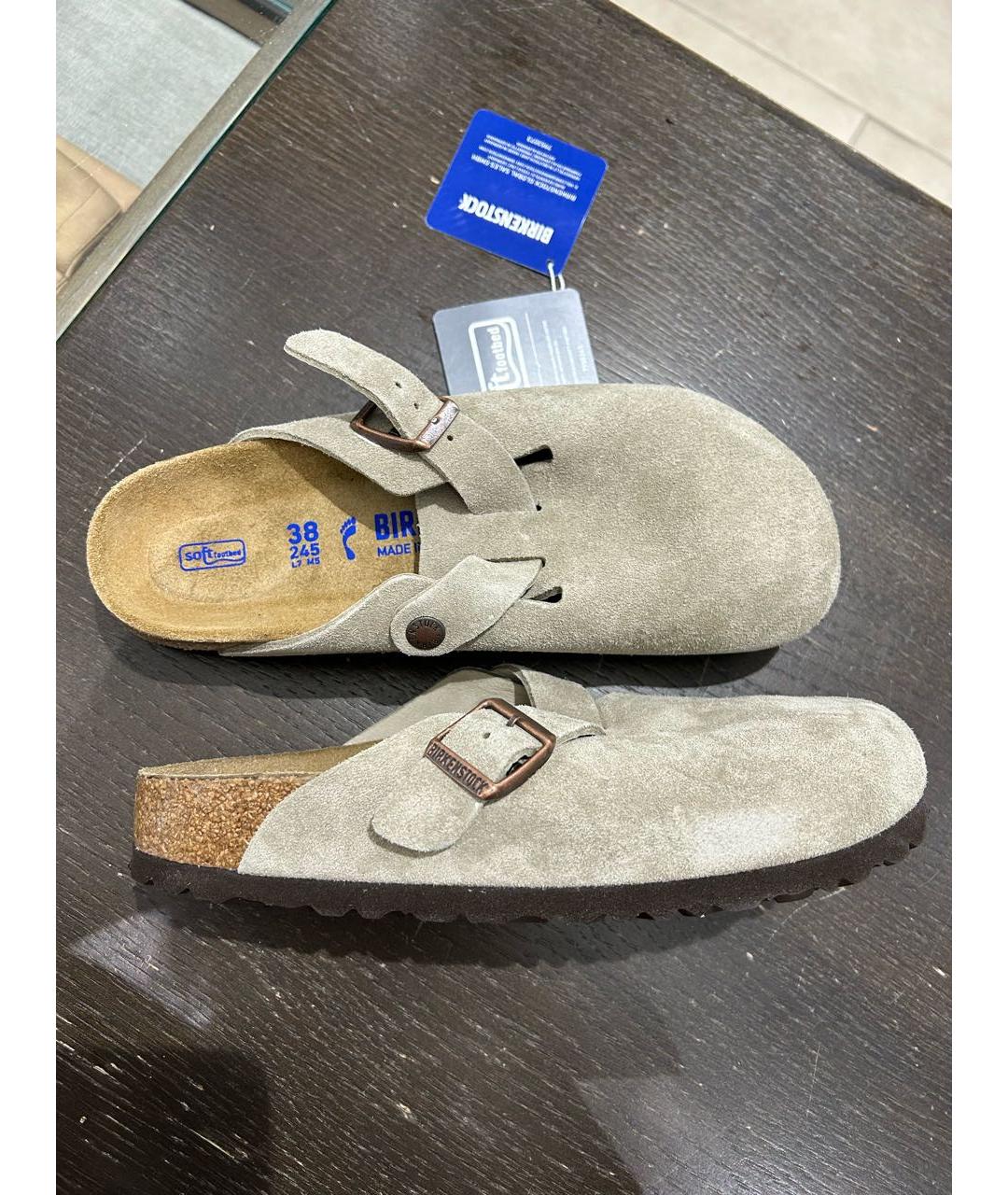 BIRKENSTOCK Бежевые замшевые сабо, фото 2