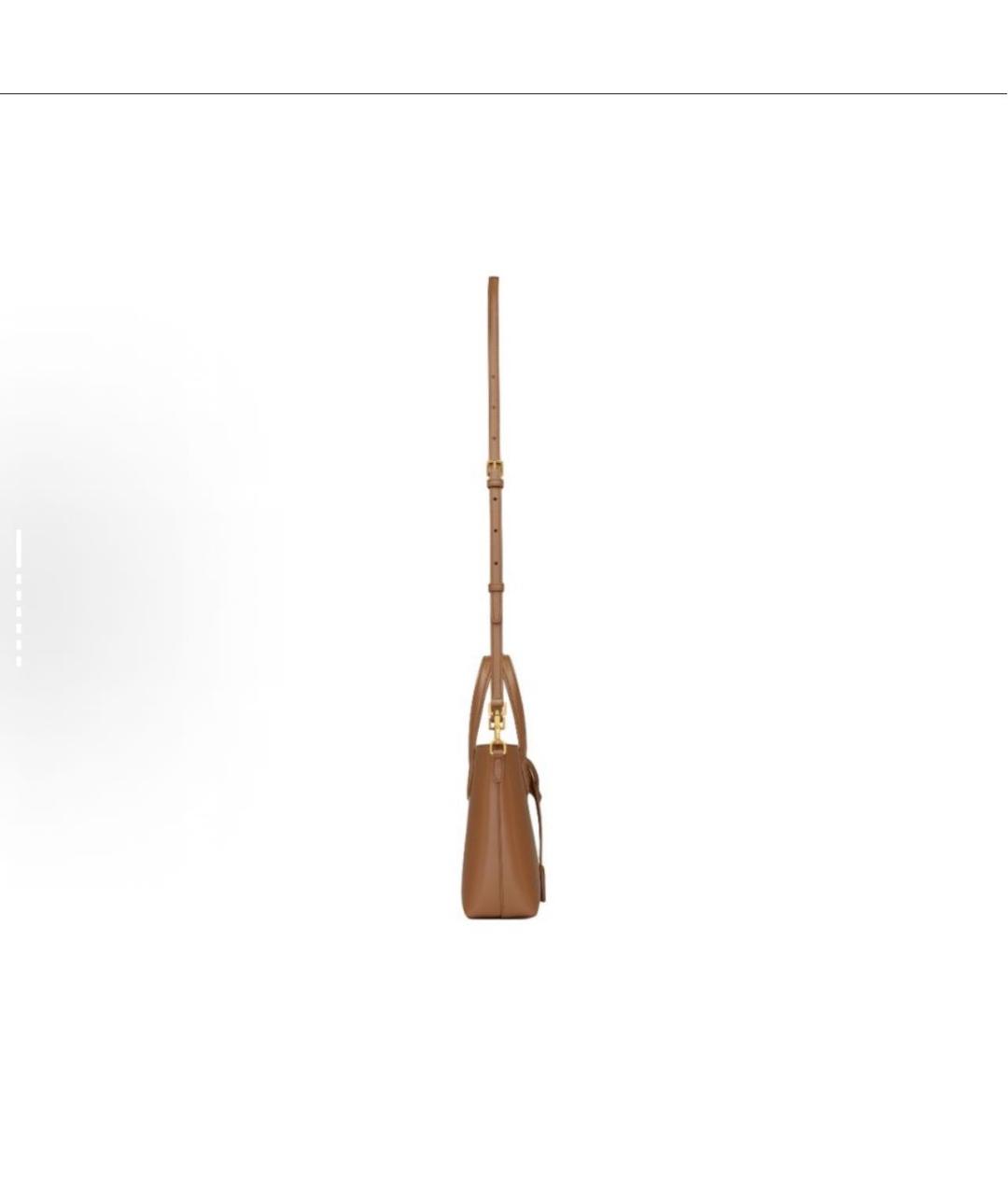 SAINT LAURENT Коричневая кожаная сумка с короткими ручками, фото 4