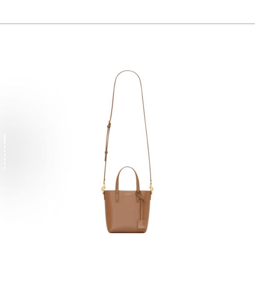 SAINT LAURENT Коричневая кожаная сумка с короткими ручками, фото 2