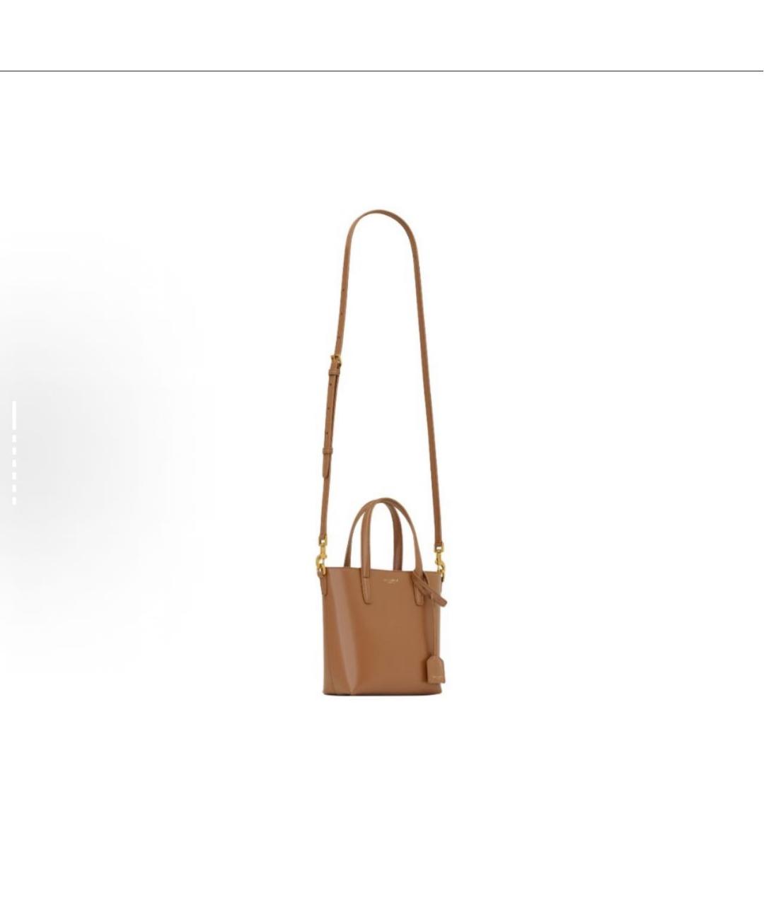 SAINT LAURENT Коричневая кожаная сумка с короткими ручками, фото 3