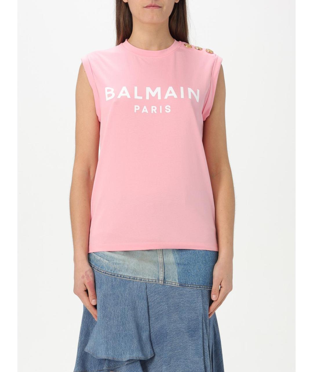 BALMAIN Розовая хлопковая майка, фото 2