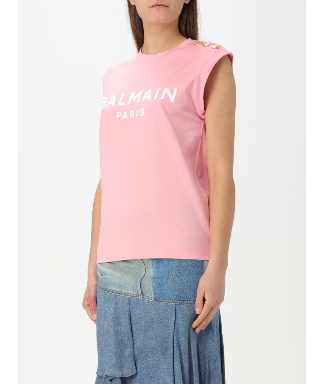 BALMAIN Розовая хлопковая майка, фото 4