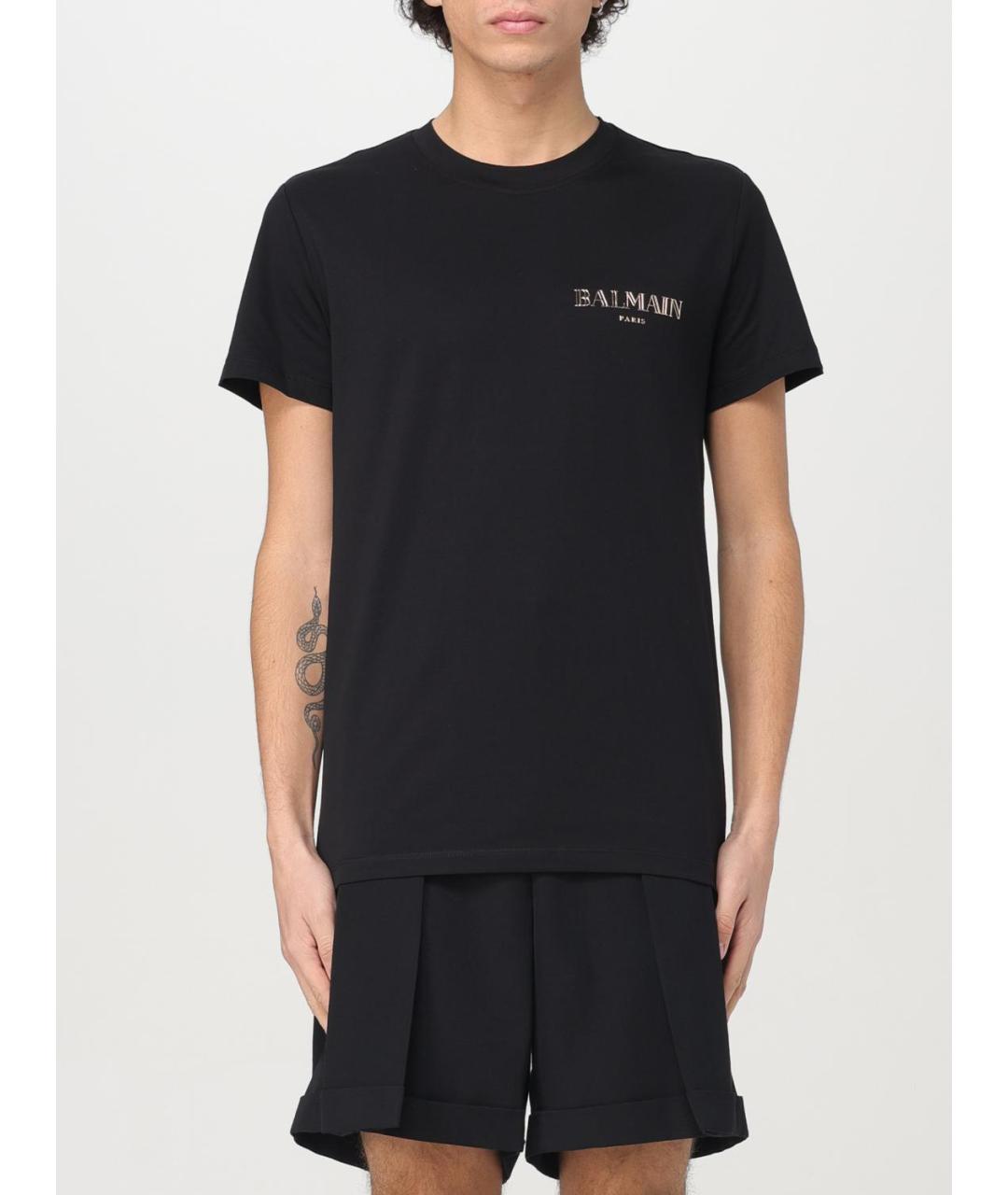 BALMAIN Черная хлопковая футболка, фото 2