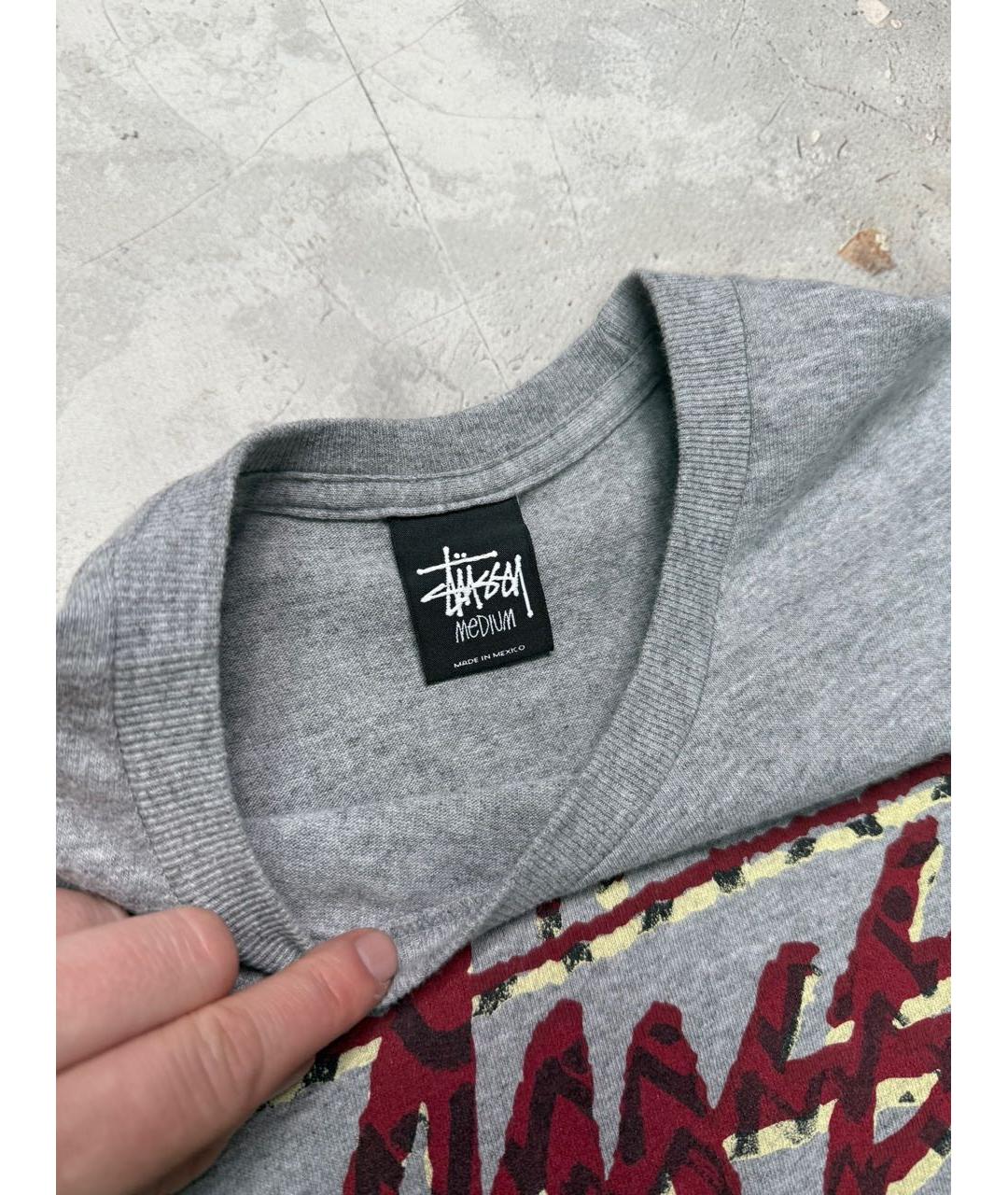 STUSSY Серая хлопковая футболка, фото 4
