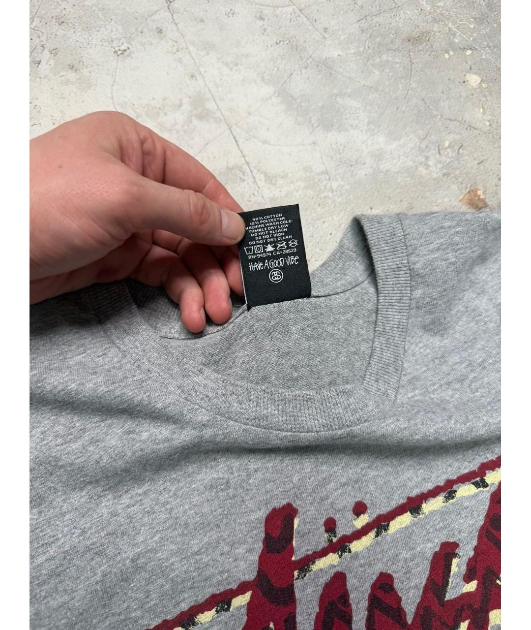 STUSSY Серая хлопковая футболка, фото 5