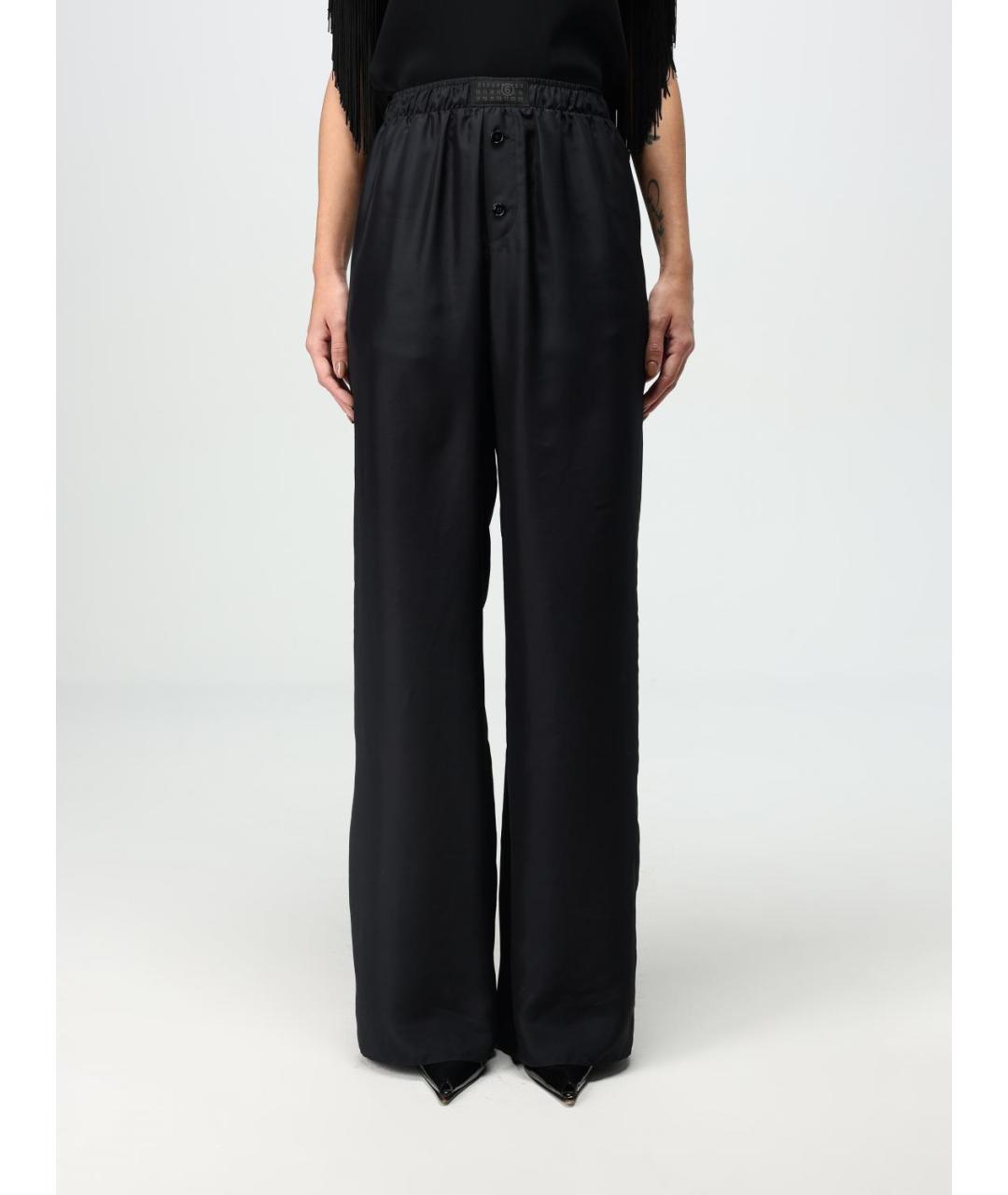 MM6 MAISON MARGIELA Черные шелковые прямые брюки, фото 2