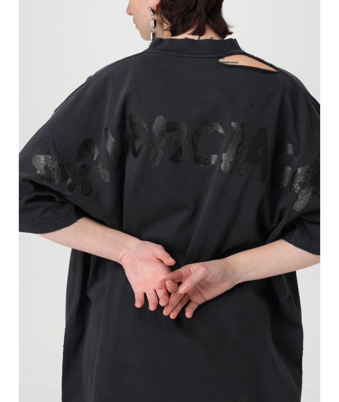 BALENCIAGA Черная хлопковая футболка, фото 6