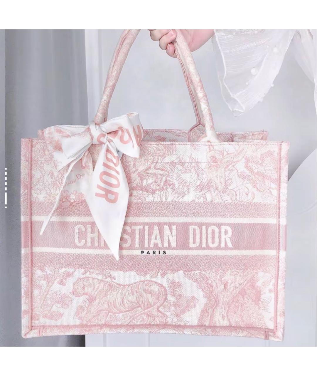 CHRISTIAN DIOR Розовая жаккардовая сумка тоут, фото 7