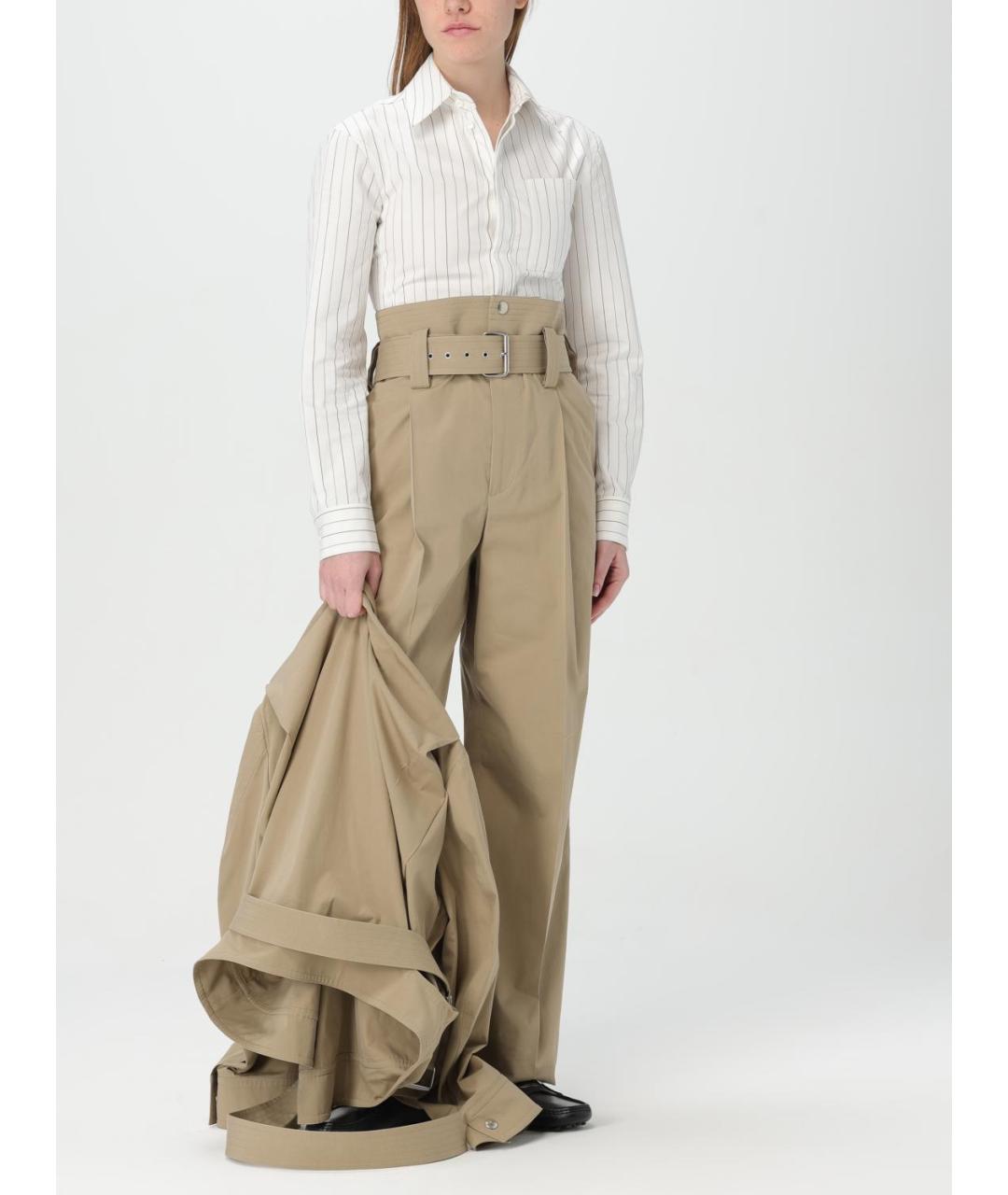 BOTTEGA VENETA Бежевые хлопковые прямые брюки, фото 3