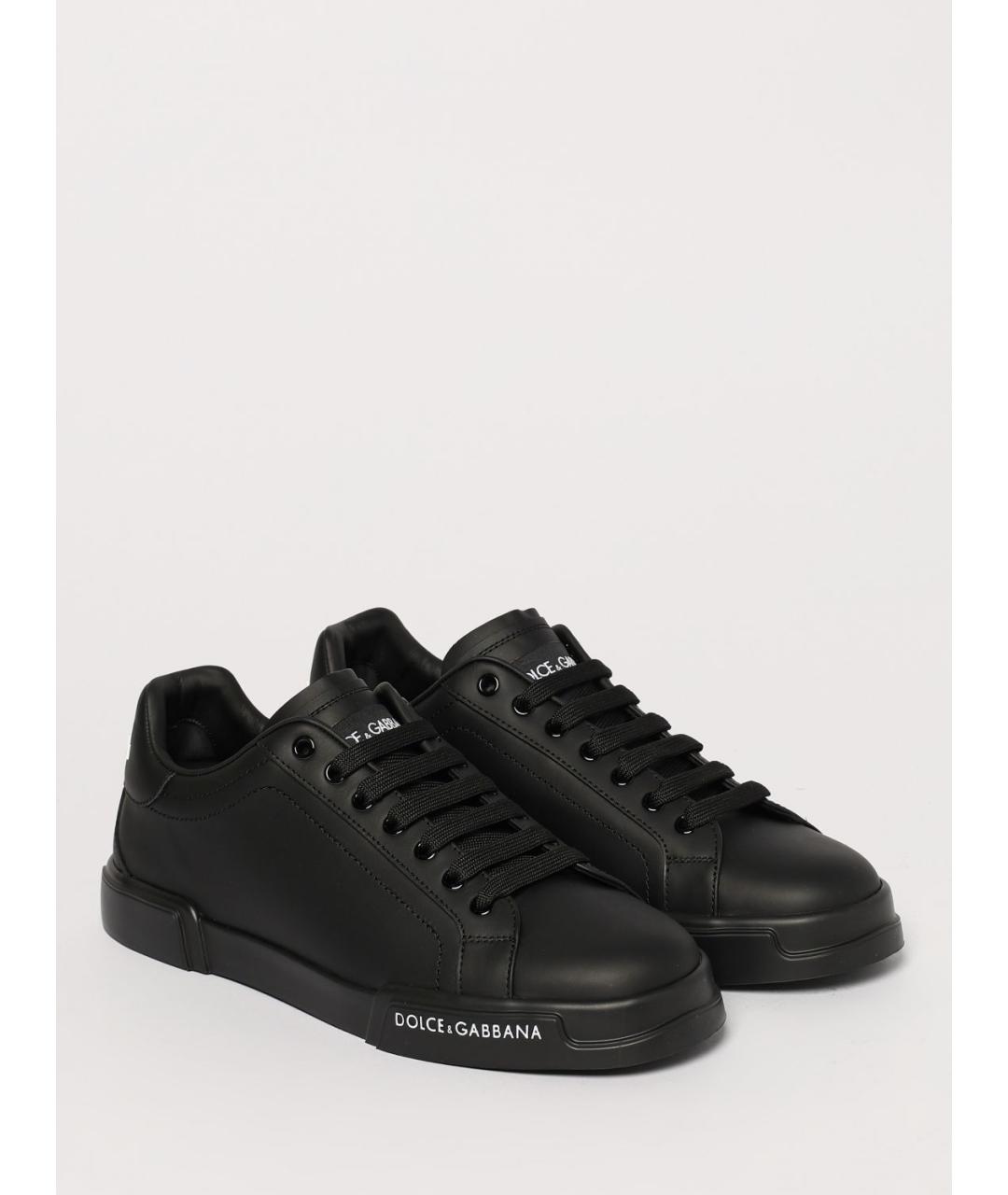 DOLCE&GABBANA Черные кожаные низкие кроссовки / кеды, фото 2