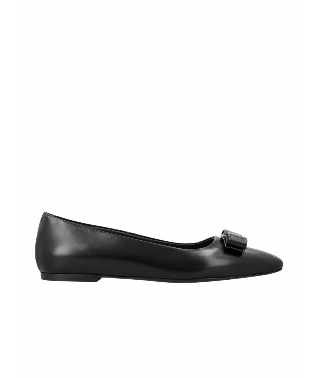 FERRAGAMO Черные кожаные балетки, фото 1