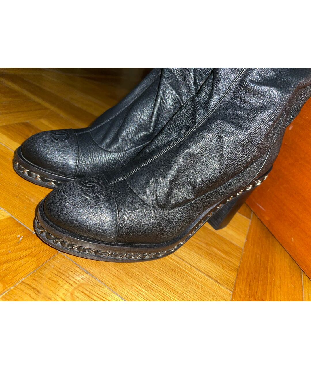 CHANEL PRE-OWNED Черные кожаные сапоги, фото 5