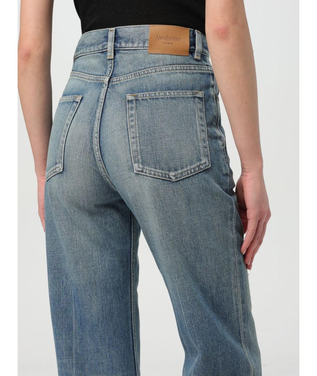 SAINT LAURENT Голубые хлопковые прямые джинсы, фото 6
