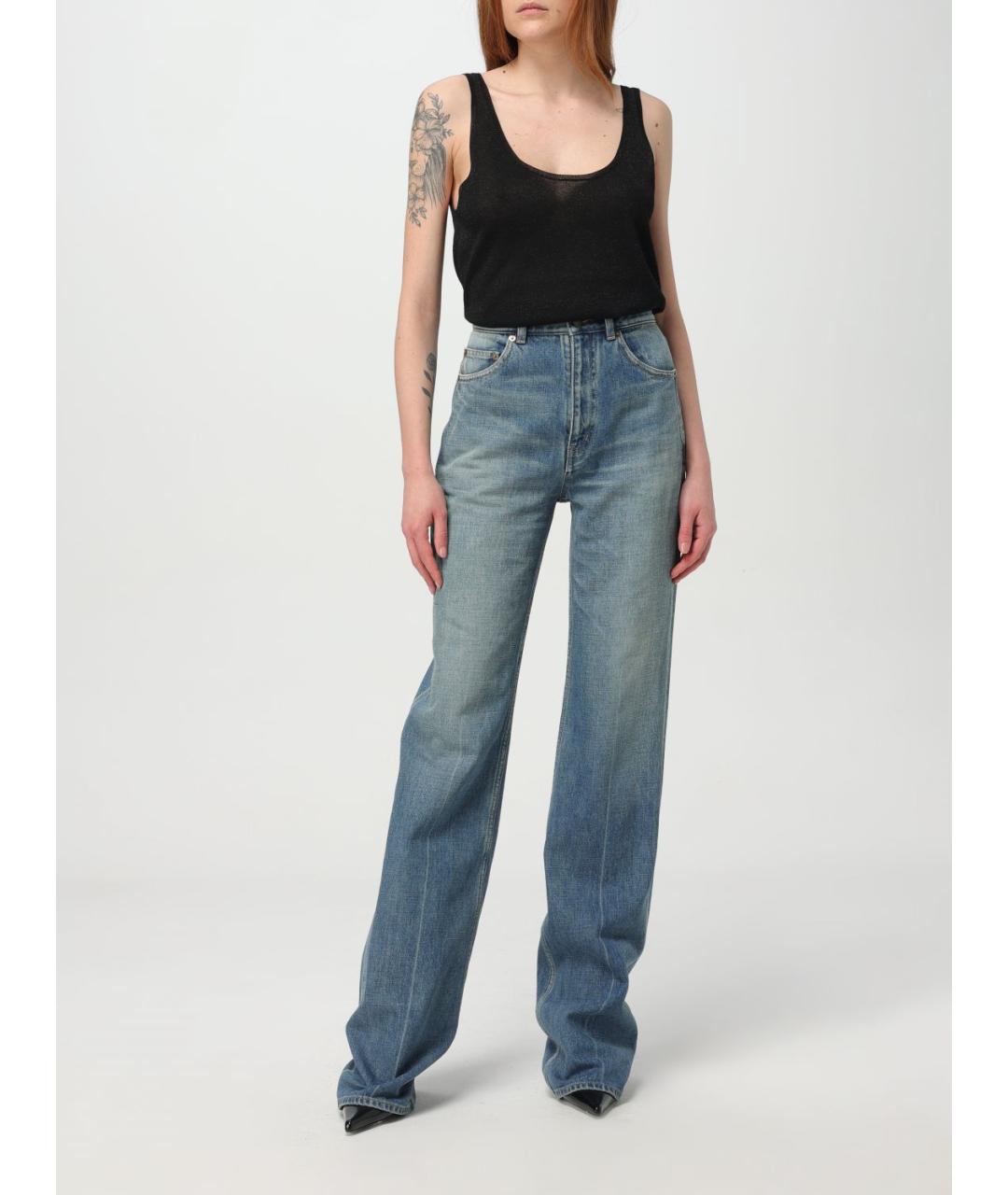 SAINT LAURENT Голубые хлопковые прямые джинсы, фото 3