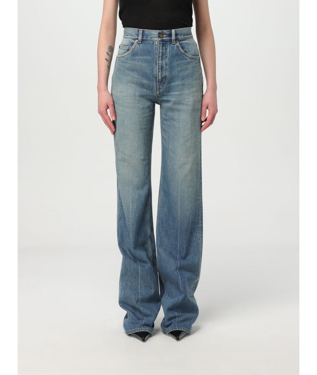 SAINT LAURENT Голубые хлопковые прямые джинсы, фото 2